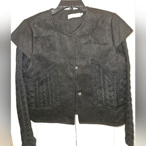 Heavy soft felt like jacket with knit sweater sleeves & pockets